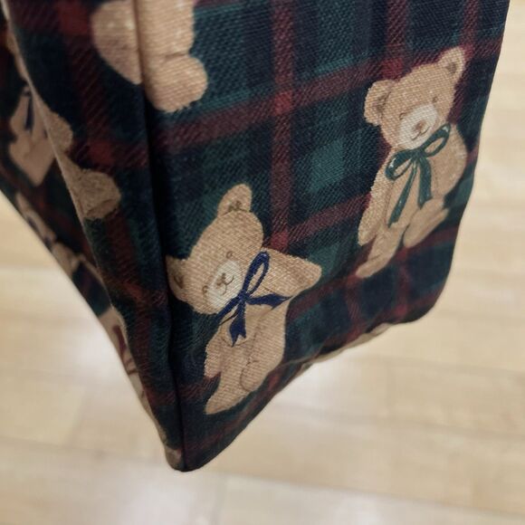 VIRAL Tartan Plaid Teddy Bear Cotton Canvas Tote Reusable Shopping Bag Handbag - Picture 7 of 12